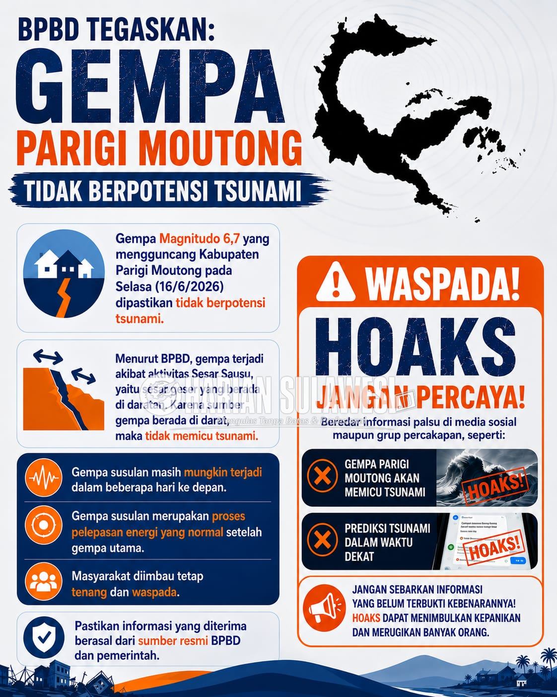 BMKG Pastikan Gempa M 6,7 di Parigi Moutong Tak Berpotensi Tsunami, Warga Diminta Tak Percaya Hoaks