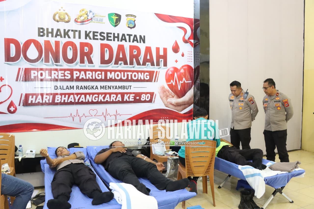 Sambut Hari Bhayangkara ke‑80, Polres Parigi Moutong Gelar Bakti Kesehatan dan Donor Darah