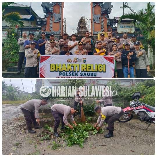 Sambut Hari Bhayangkara ke-80, Polsek Sausu Gelar Bhakti Religi di Pura Sila Bakti