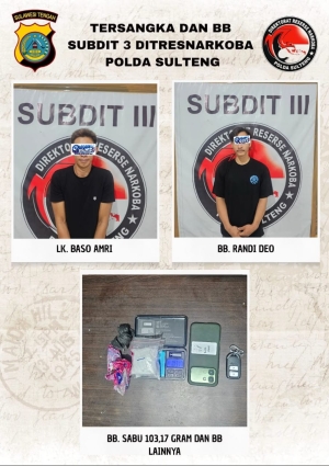 Polda Sulteng Ungkap Peredaran Sabu 103 Gram di Palu, Dua Pria Diamankan