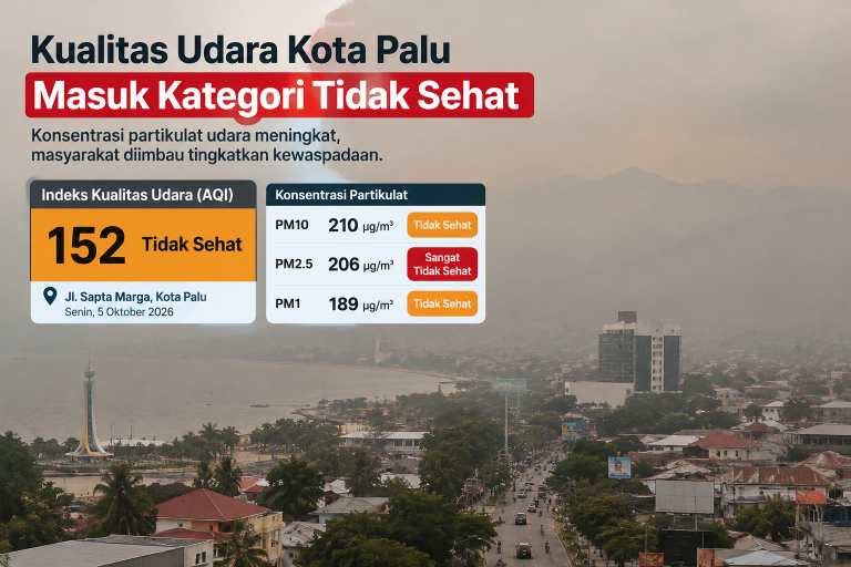PM2.5 Tembus 206 µg/m³, Kualitas Udara Palu Memburuk